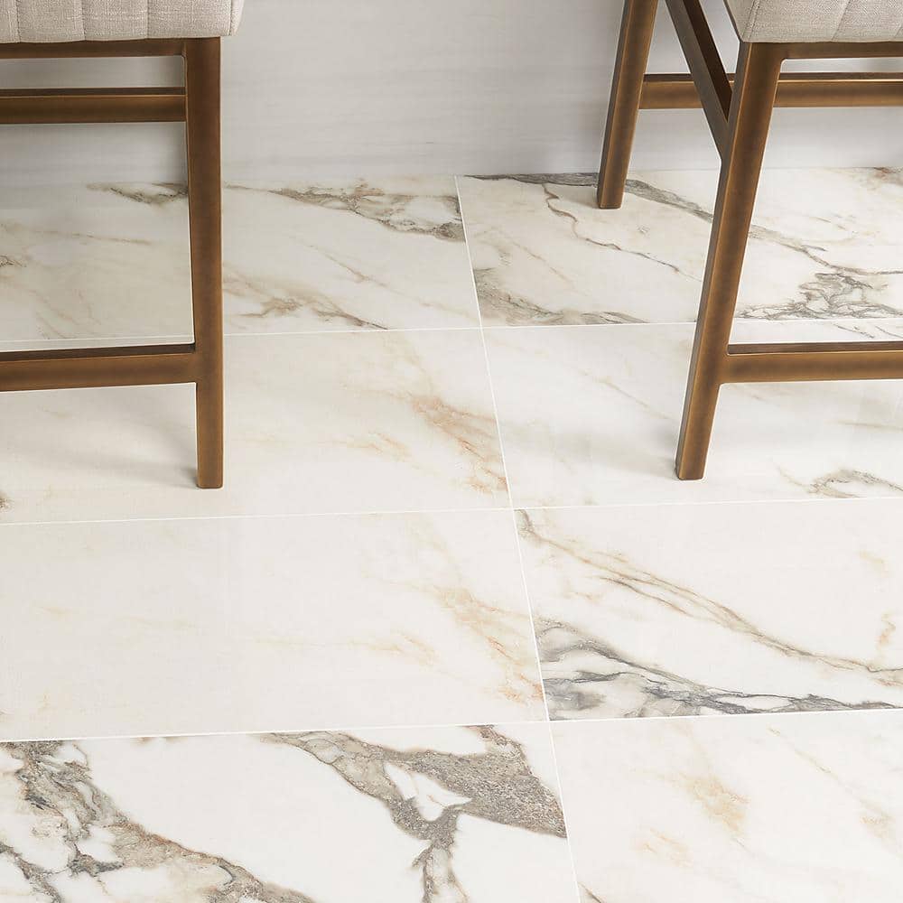 Calacatta Rustico 12" x 24" Polished Marble Look Porcelain Tile