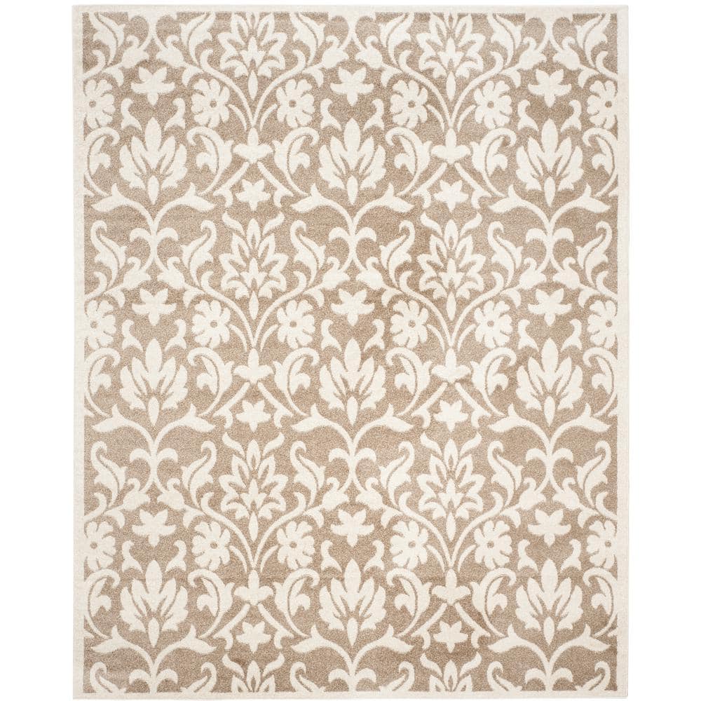 Wheat and Beige Floral Synthetic 9' x 12' Area Rug