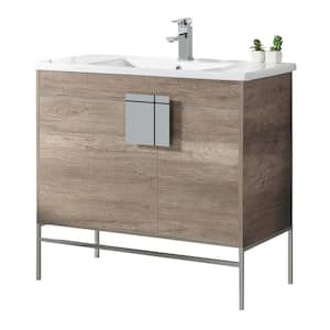 Shawbridge 36 in. W x 18.11 in. D x 33.5 in. H Bath Vanity in Shadow Gray with Ceramic Vanity Top in White