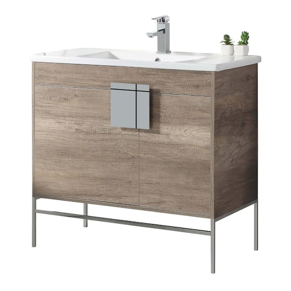 FINE FIXTURES Shawbridge 36 in. W x 18.11 in. D x 33.5 in. H Bath Vanity in Shadow Gray with Ceramic Vanity Top in White