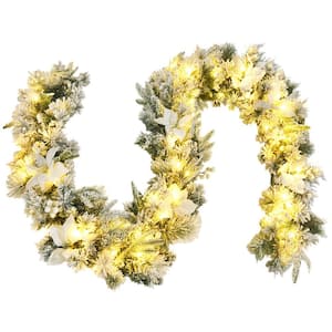 9 ft. Pre-Lit Flocked Artificial Christmas Garland with 50 LED-Lights and Timer