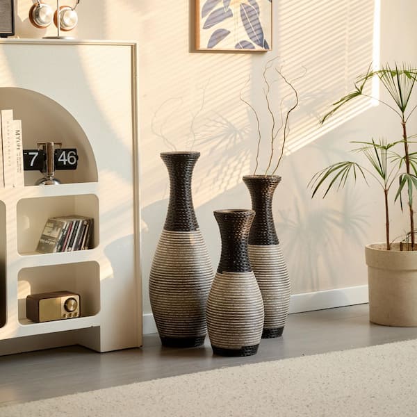Unbranded 20 in. 24 in. 28 in. Brown Plastic Cylinder Decorative Floor Vase Artificial Vine Vase High Flower Stand Set of 3