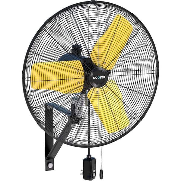 Atemomen 24 in. 3-Speed Oscillating High Velocity Indoor/Outdoor Yellow Wall Mount Fan with IP44 Enclosure Motor