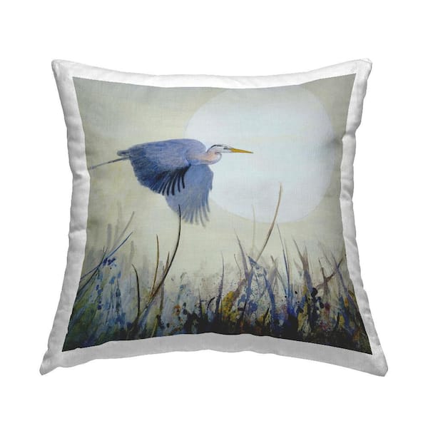 Stupell Industries Full Moon and Heron Beige Print Polyester 18 in. x 18 in. Throw Pillow