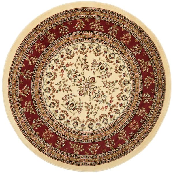 SAFAVIEH Lyndhurst Ivory/Red 5 ft. x 5 ft. Round Antique Floral Border Area Rug
