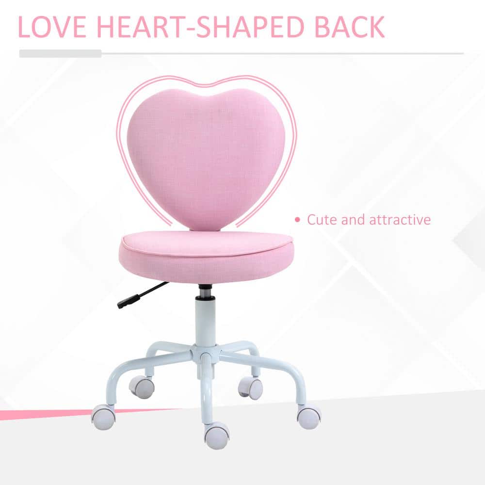 Pink Heart-Shaped Armless Swivel Office Chair with Adjustable Height