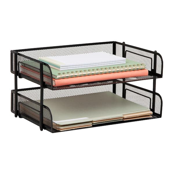 13.5 in. L x 10 in. W x 7.25 in. H Stackable Paper Tray Desktop Organizer 2 Pcs., Black