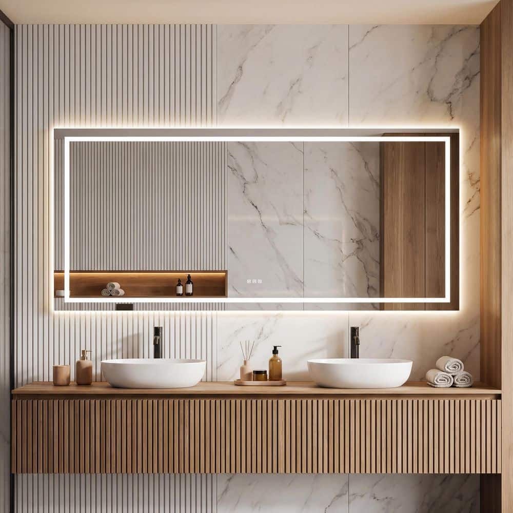 88 in. W x 38 in. H Rectangular Frameless Rounded Corners Wall Bathroom Vanity Mirror in White price history on PriceWatchPro