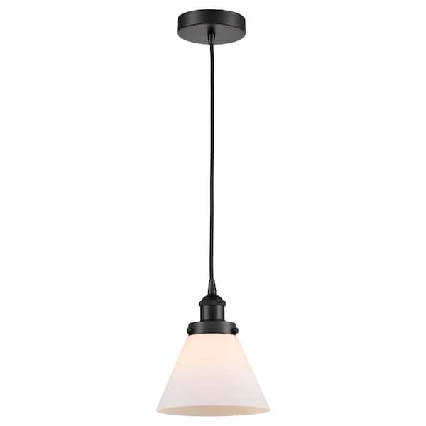 Cone 60-Watt 1-Light Matte Black Standard Mini Pendant Light with Matte White Glass, No Bulbs Included
