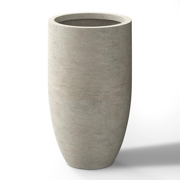 Lightweight 13.5 in. x 24.5 in. Light Gray Extra Large Tall Round Concrete Plant Pot/Planter for Indoor and Outdoor