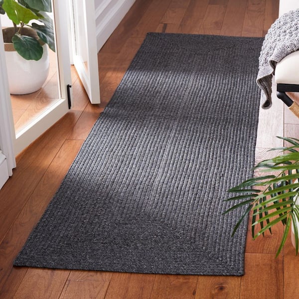 Braided Black 2 ft. x 8 ft. Machine Washable Concentric Woven Runner Rug