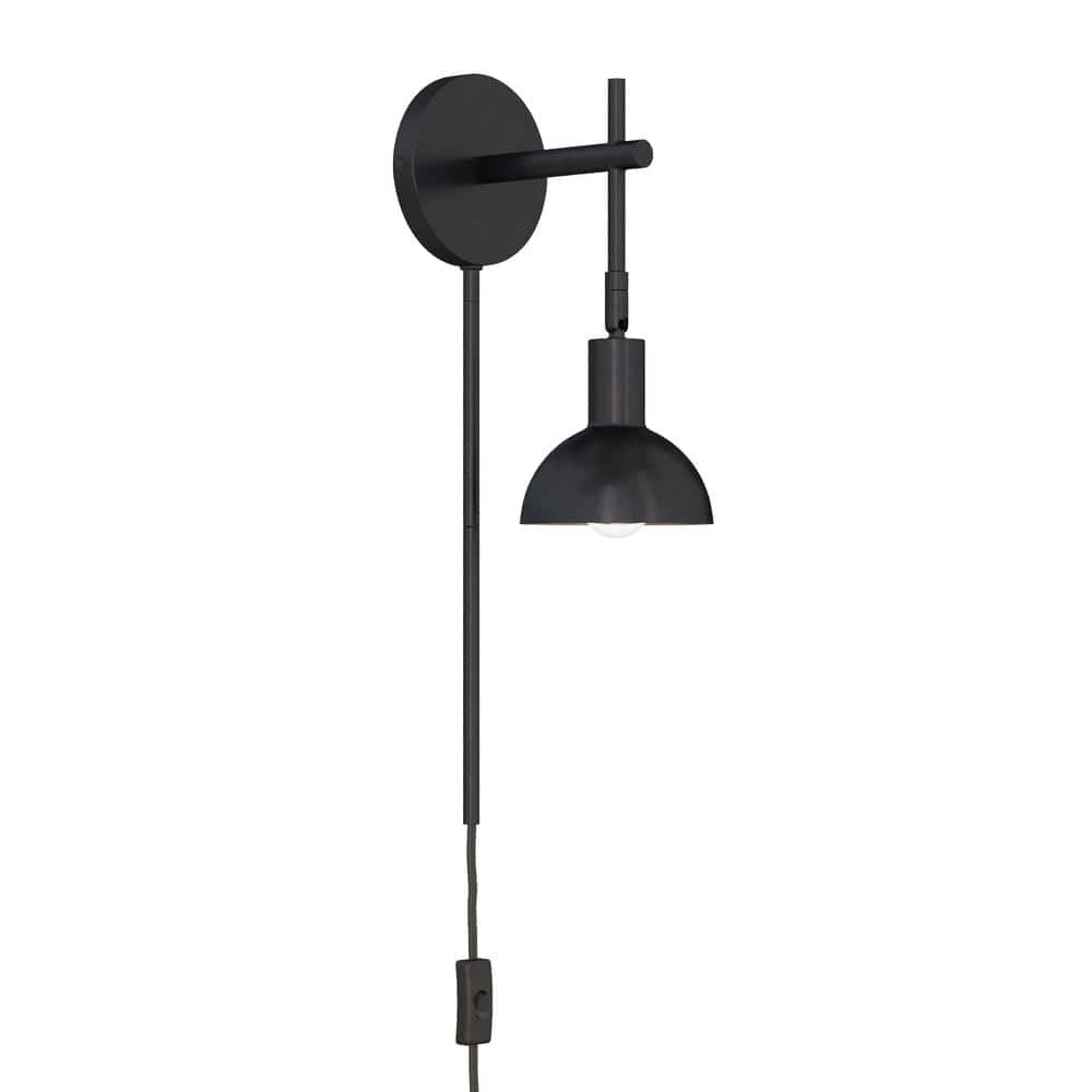Matte Black Adjustable Metal Wall Sconce with Bell Shade