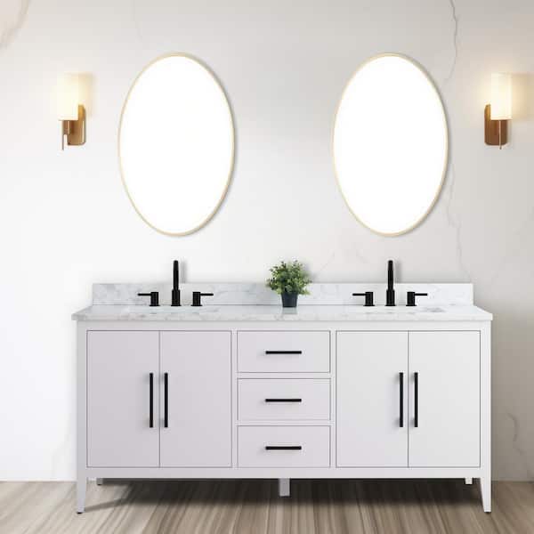 72 in. W x 22 in. D x 34 in. H Double Sink Bathroom Vanity Cabinet in White with Engineered Marble Top