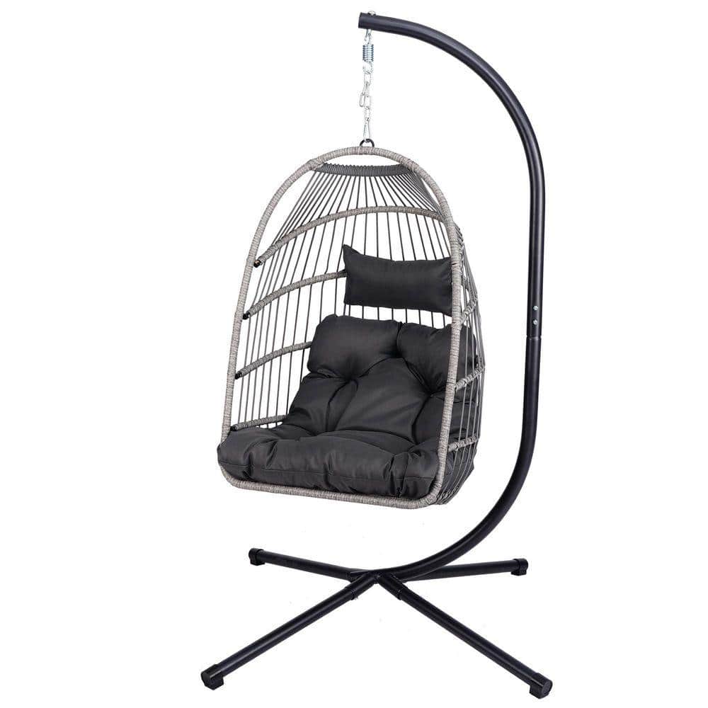 Metal Patio Swing with Black Cushion
