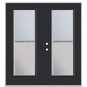 72 in. x 80 in. Jet Black Steel Prehung Right-Hand Inswing Mini Blind Patio Door without Brickmold