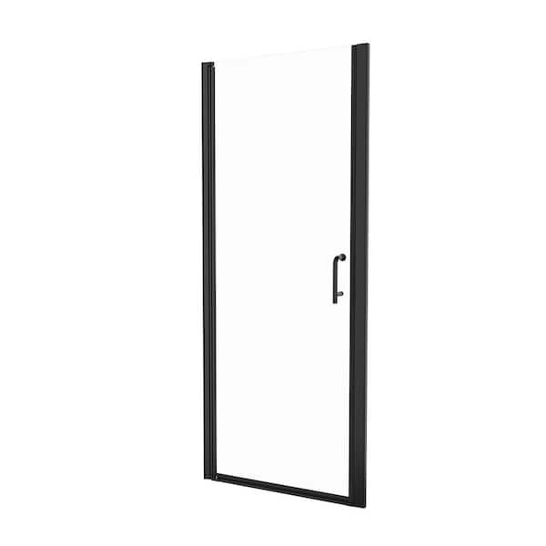 Maincraft 34 in. W x 72 in. H Pivot Frameless Shower Door in Matte Black with Handle and Clear Glass