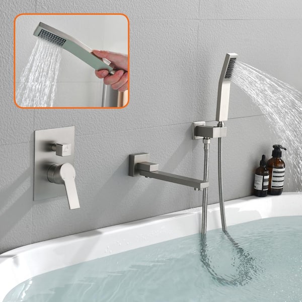 Bathroom Bath Shower Set Mixer Faucet Rotate Tub Spout Chrome Wall Mount 8  Rainfall Shower Head With Handshower 2 Ways Spout