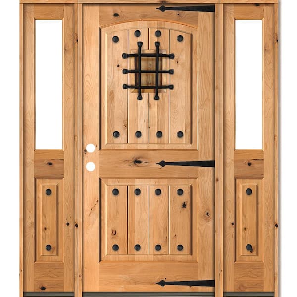 Krosswood Doors 64 in. x 80 in. Mediterranean Knotty Alder Right-Hand/Inswing Clear Glass Clear Stain Wood Prehung Front Door w/DHSL