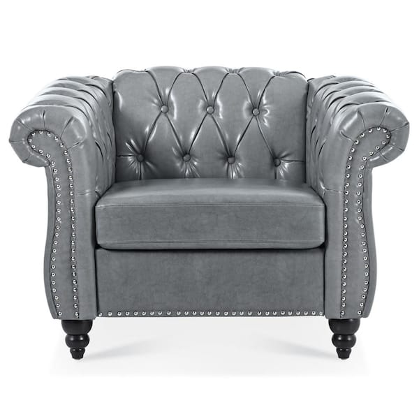 Cesicia 38.98 in. W Rolled Arms PU Leather Rectangle Classic Tufted Button 1 Seater Sofa in Gray