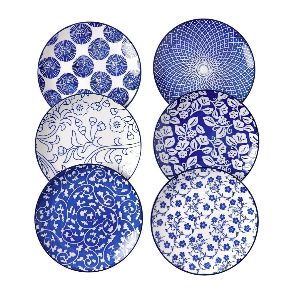 Numhew Vintage Blue Ceramic 6 fl. oz. Dessert Plates Set of 6, 6