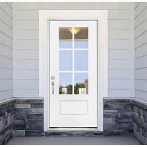 32 in. x 80 in. Legacy 6 Lite 3/4 Lite Clear Glass Right Hand Inswing White Primed Fiberglass Prehung Front Door
