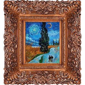 Road With Cypress and Star by Vincent Van Gogh Burgeon Gold Framed Nature Oil Painting Art Print 17.5 in. x 19.5 in.