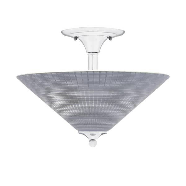 Unbranded Bristol 16 in. 2-Light Chrome Transitional Semi-Flush Mount with 16 in. Gray Matrix Glass Shade, No Bulbs Inclued