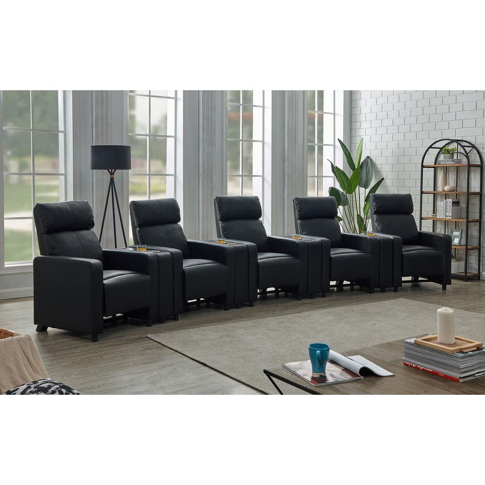 Toohey 9-Piece Black Faux Leather Upholstered Tufted Recliner Living Room Set -  Coaster, 600181-S5A