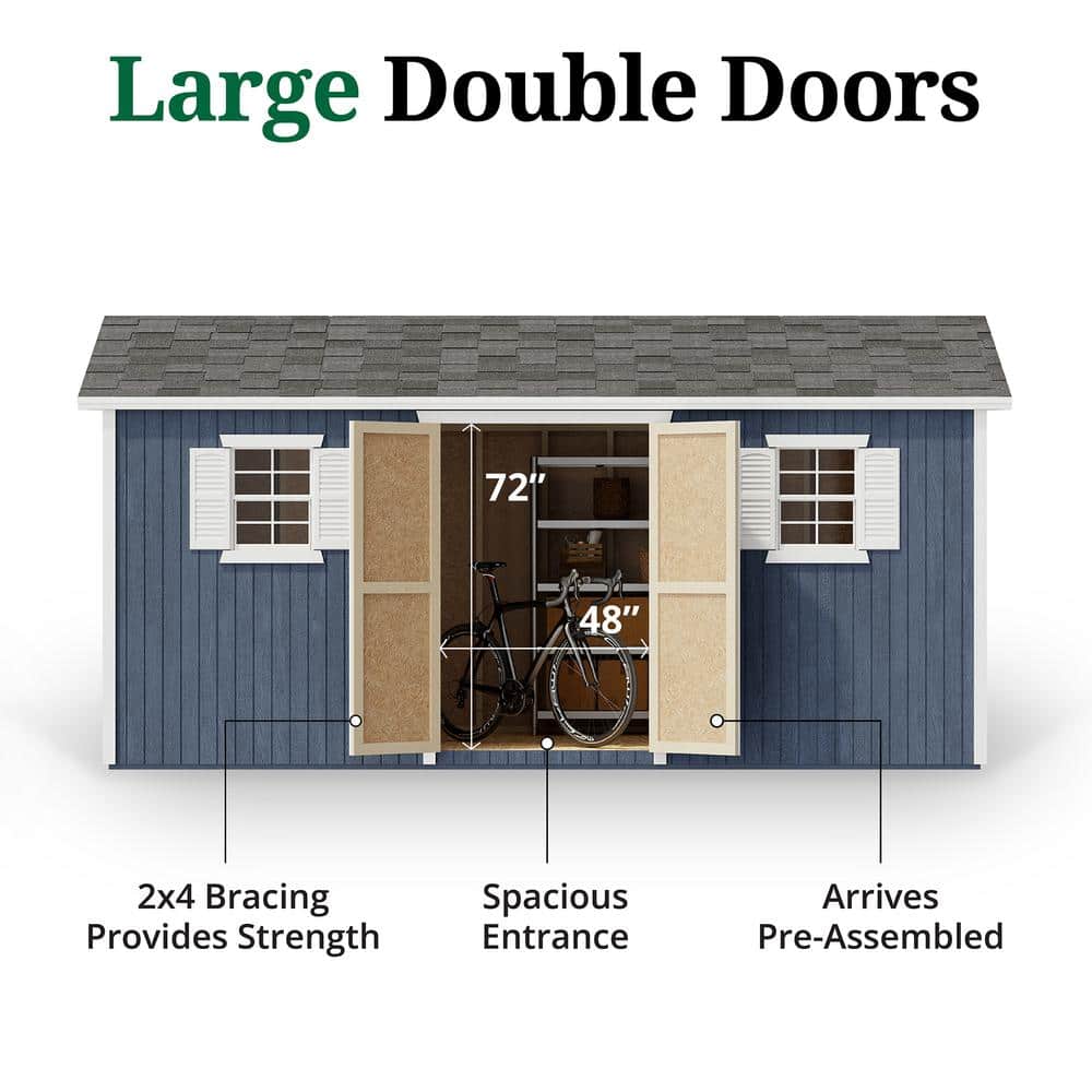 Classic Blue and White 8' x 16' Wood Storage Shed with Windows