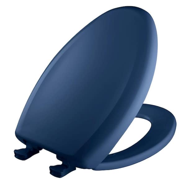 BEMIS Soft Close Elongated Plastic Closed Front Toilet Seat in Colonial Blue Removes for Easy Cleaning and Never Loosens