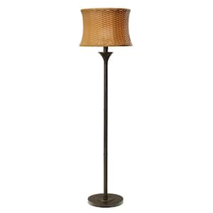 59.5 in. H Brown Outdoor/Indoor Floor Lamp with Basketweave Shade