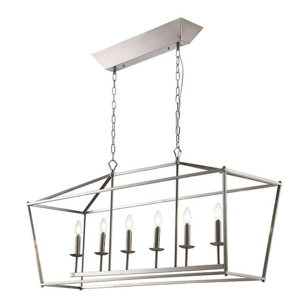 Unbranded NoirEdge 6-Lights Cage Large Silver Lantern Chandelier, Iron Art Design Candle-Style for Kitchen Island Pendant
