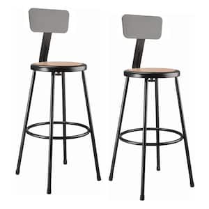 30 in. Black Heavy Duty Steel Frame Stool With Backrest and Masonite Seat (Pack of 2)
