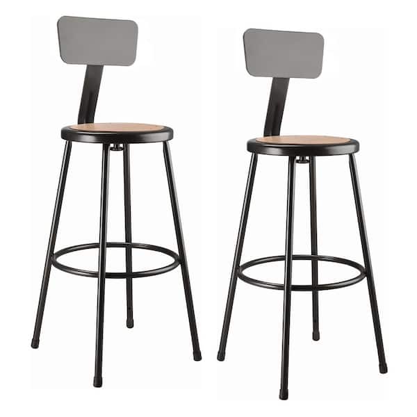 National Public Seating 30 in. Black Heavy Duty Steel Frame Stool With Backrest and Masonite Seat (Pack of 2)