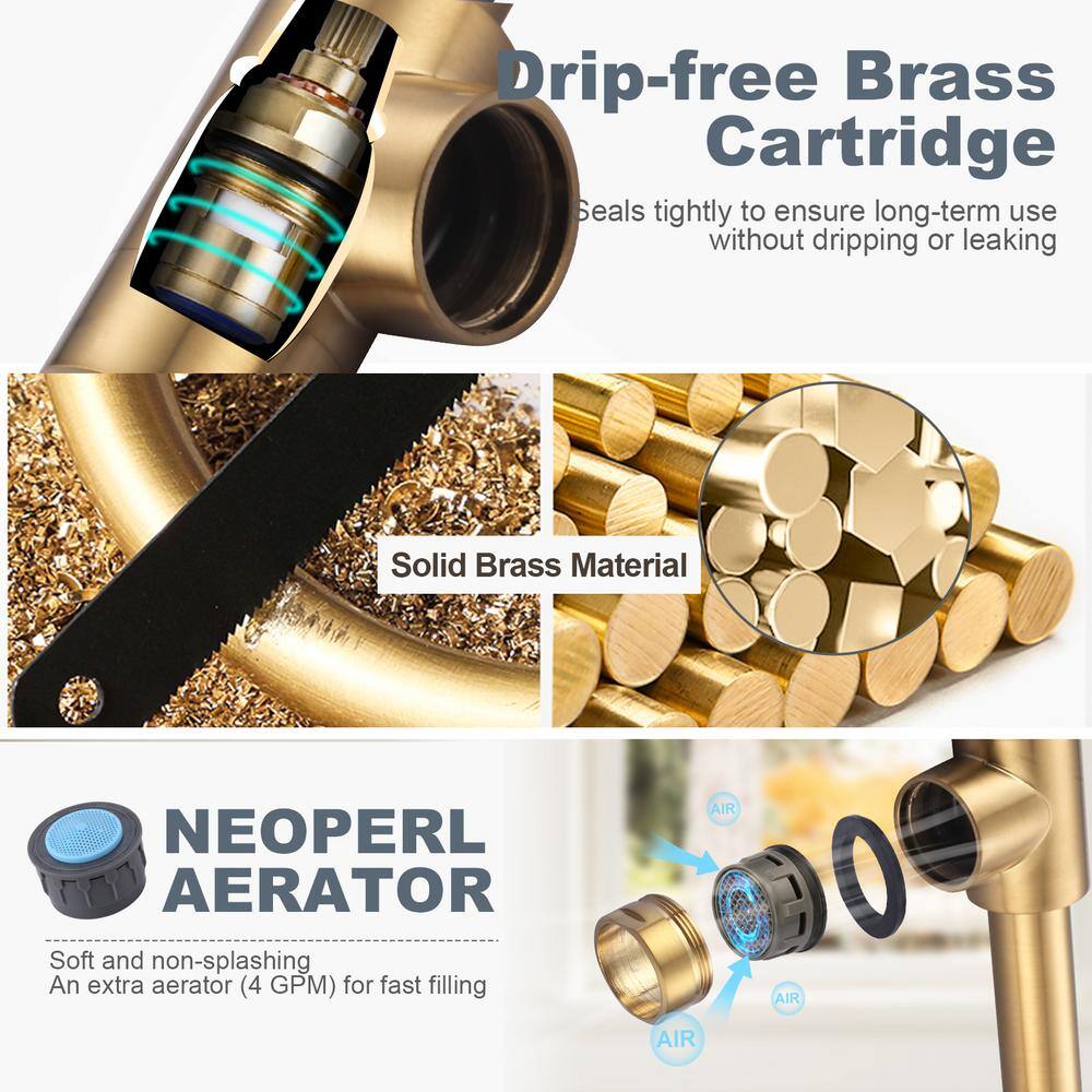 Brushed Gold Double Handle Deck Mounted Pot Filler Faucet