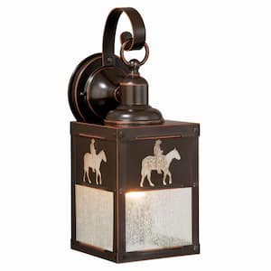 Trail 1-Light Bronze Rustic Horse Cowboy Outdoor Wall Sconce Lantern Clear Glass