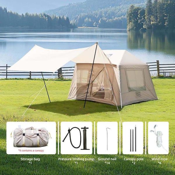 7.2 ft. x 8.5 ft. Beige Pop-Up Canopy Inflatable Camping Tent