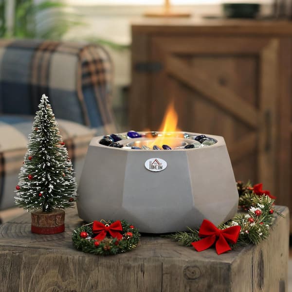 Tabletop Fireplace 9 in. Ventless Ethanol Fireplace with Liquid Alcohol and Solid Alcohol in Light Gray