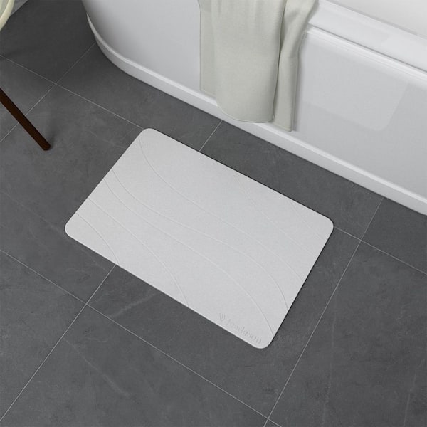 15.35 in. x 23.62 in. Diatomaceous Earth Bath Mat, Super Absorbent Non-Slip Diatomite Stone Bath Mat, Grayish White
