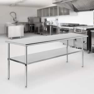 72 x 24 in. Stainless Steel Kitchen Utility Table with Bottom Shelf