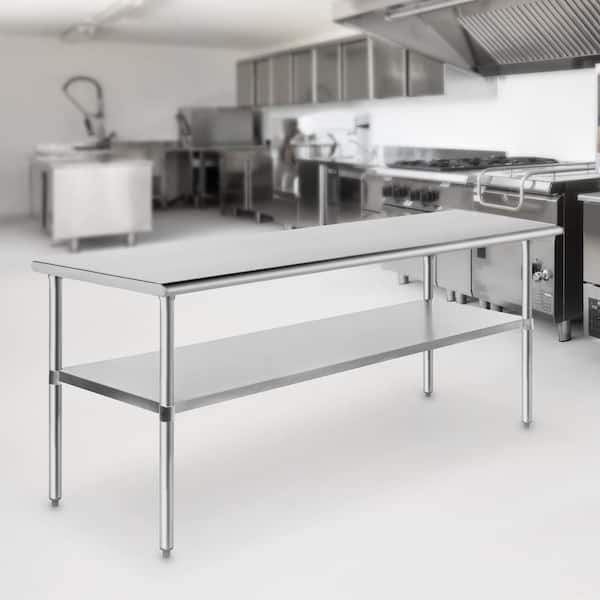 GRIDMANN 72 x 24 in. Stainless Steel Kitchen Utility Table with Bottom Shelf