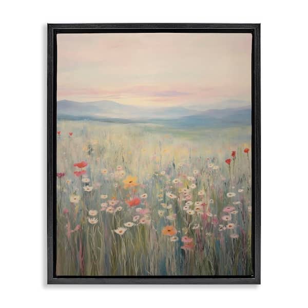 Stupell Industries Pastel Spring Floral Meadow by Arlington Prints Black Floater Frame Nature Graphic Art Print 31 in. x 25 in.