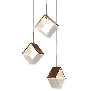Cendrillon 3-Light Dimmable Integrated LED Plating Brass Chandelier with Geometric Shades