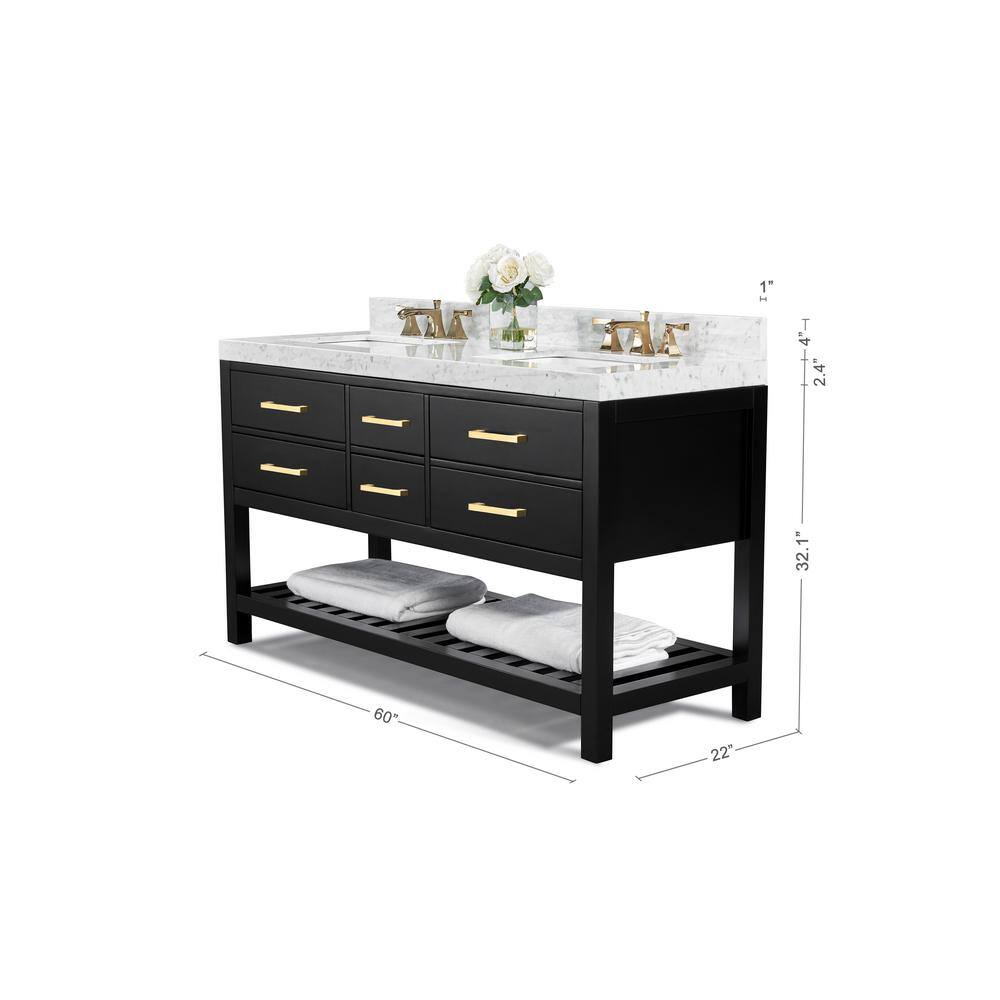 Elizabeth 60'' Black Onyx Double Vanity with Marble Top