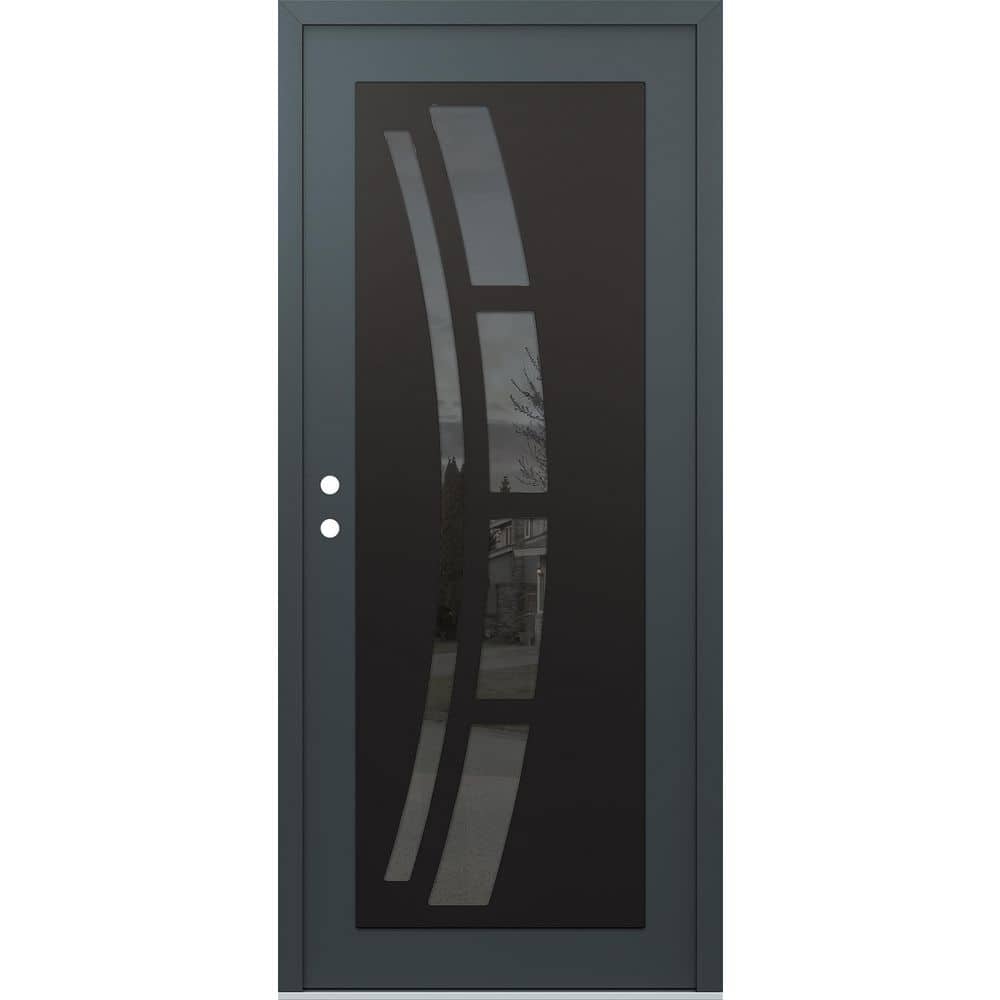 C12 36 in. x 80 in. Black P Right-Hand/Inswing Mirrored Glass Anth/Anth Steel Prehung Front Door price history on PriceWatchPro