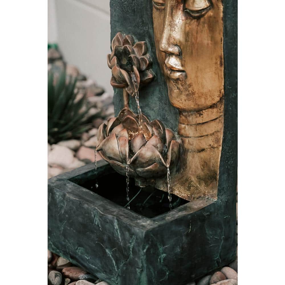 Bronze and Natural Grey Zen Lotus Water Fountain with LED Light