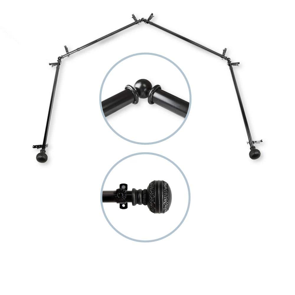 28-48 inch (each side) 13/16 inch diameter 4-Sided Bay Window Curtain Rod in Black with Ornament Finials price history on PriceWatchPro