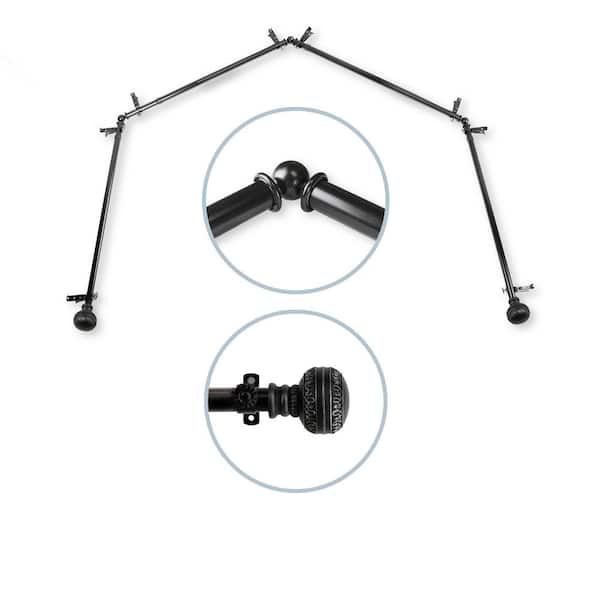 Rod Desyne 28 in. - 48 in. Ornament 4-Sided 13/16 in. Dia Bay Window Single Curtain Rod in Black