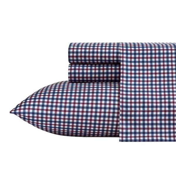 Heritage Plaid 4-Piece White/Captains Blue/Burgundy Microfiber Full Sheet Set
