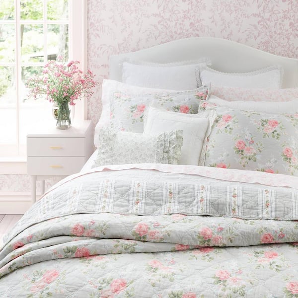Laura Ashley Melany 3-Piece Pink Cotton King Quilt Set